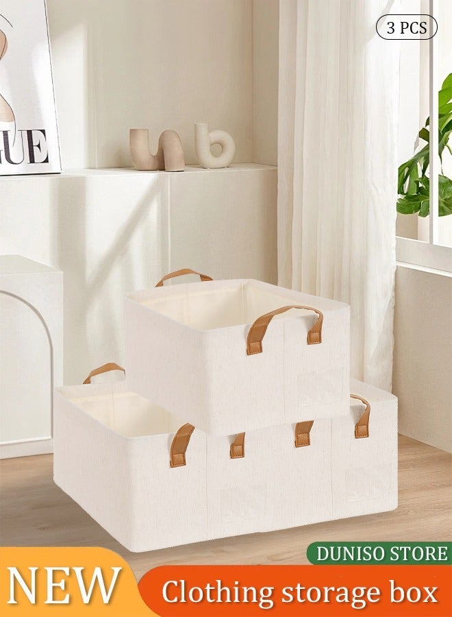 DUNISO 3 pieces foldable fabric wardrobe clothing storage box with sturdy handles,  large capacity shelf storage basket, metal frame storage box for storing clothes and toys - Image 1