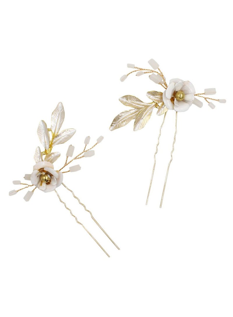 NIBEMINENT 2-Piece Wedding Dress Hairpin Set Gold/White One size - Image 1