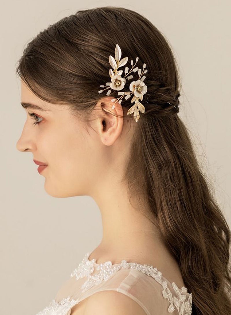 NIBEMINENT 2-Piece Wedding Dress Hairpin Set Gold/White One size - Image 2