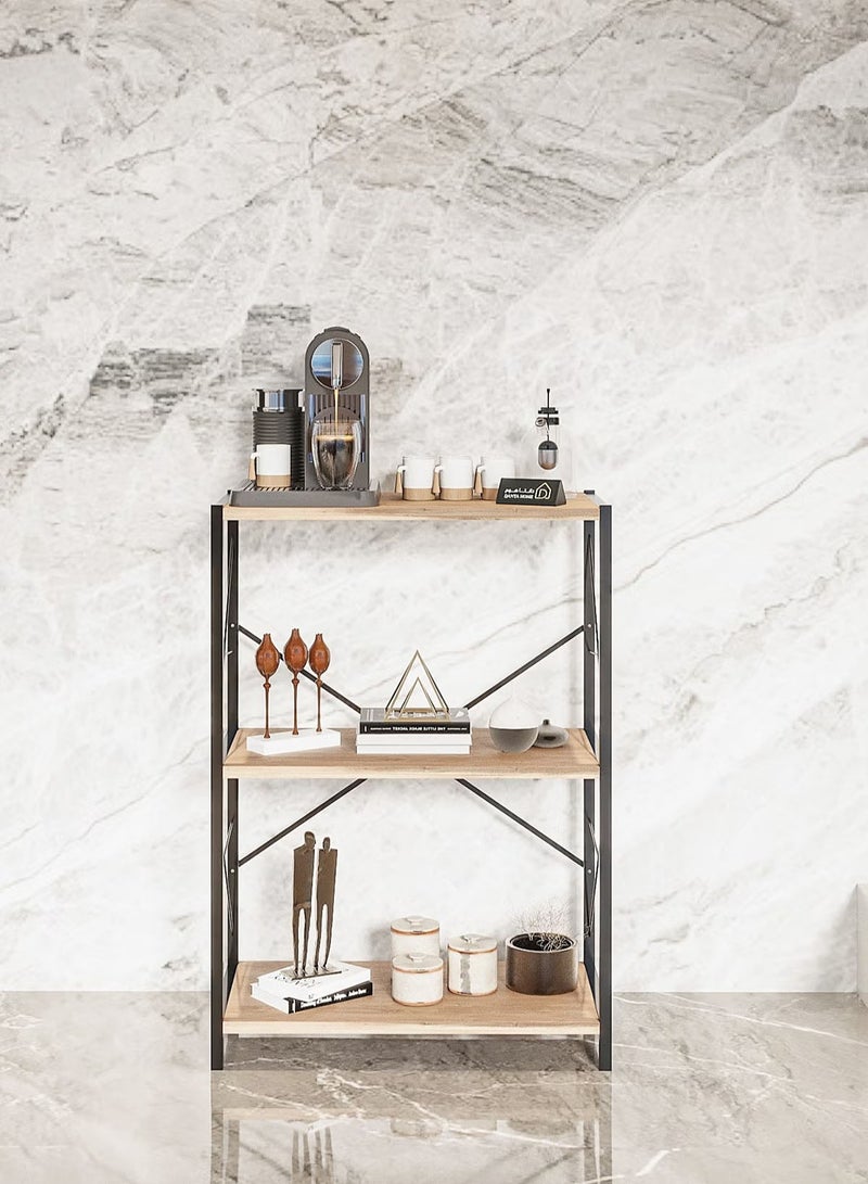 AGD Entrance table with modern design, coffee corner table, side table, bookcase consisting of 3 wooden shelves that meets all your needs - brown/black - Image 4