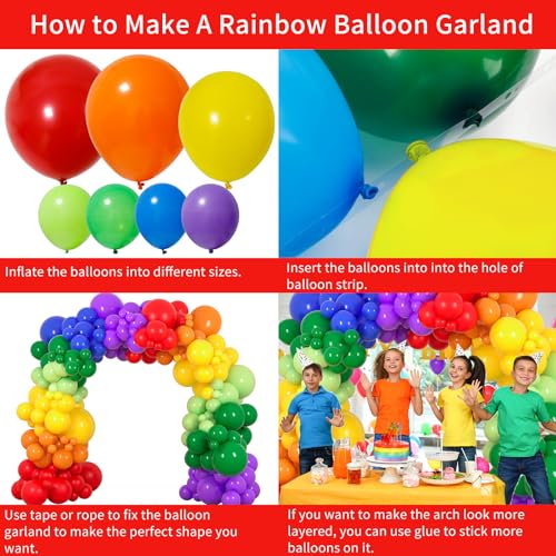 RUBFAC 189pcs Rainbow Balloon Garland Arch Kit, 7 Assorted Colors 5/12/18 Inch Latex Balloons for Birthday Party Baby Shower Wedding Anniversary Decoration - Image 4