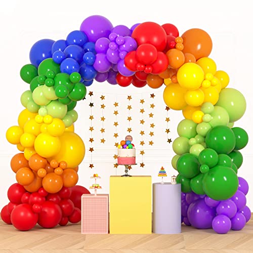 RUBFAC 189pcs Rainbow Balloon Garland Arch Kit, 7 Assorted Colors 5/12/18 Inch Latex Balloons for Birthday Party Baby Shower Wedding Anniversary Decoration - Image 1
