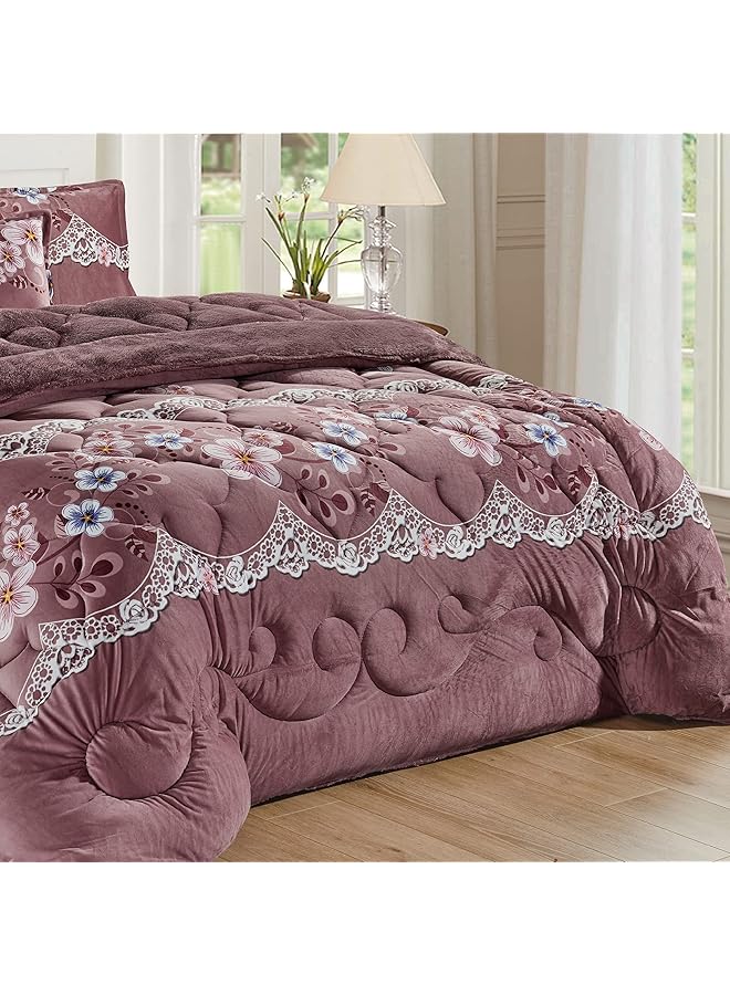 إيروريكس طقم لحاف شتوي دافئ وناعم من الفرو المخملي مقاس مفرد 160 - Image 4