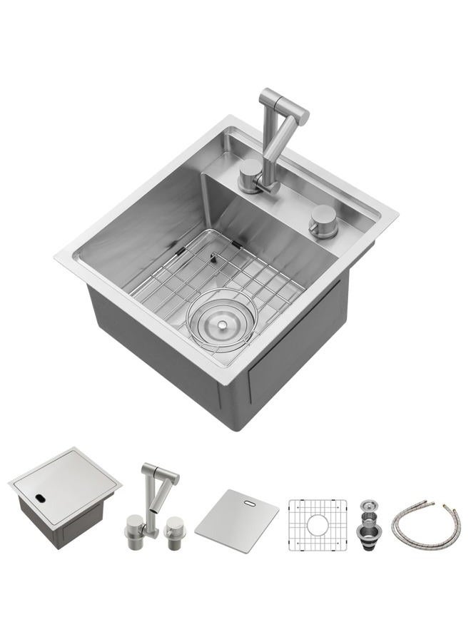 Lordear RV Kitchen Sink with Foldable Faucet,15" x 17" Bar Prep Sink Undermount 16 Gauge Stainless Steel Single Bowl Small Kitchen Camper Wet Bar Mobile Home Basin - Image 1