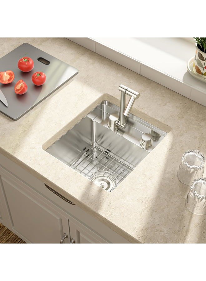 Lordear RV Kitchen Sink with Foldable Faucet,15" x 17" Bar Prep Sink Undermount 16 Gauge Stainless Steel Single Bowl Small Kitchen Camper Wet Bar Mobile Home Basin - Image 2