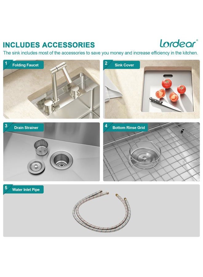 Lordear RV Kitchen Sink with Foldable Faucet,15" x 17" Bar Prep Sink Undermount 16 Gauge Stainless Steel Single Bowl Small Kitchen Camper Wet Bar Mobile Home Basin - Image 5