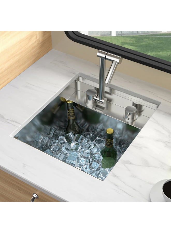 Lordear RV Kitchen Sink with Foldable Faucet,15" x 17" Bar Prep Sink Undermount 16 Gauge Stainless Steel Single Bowl Small Kitchen Camper Wet Bar Mobile Home Basin - Image 3