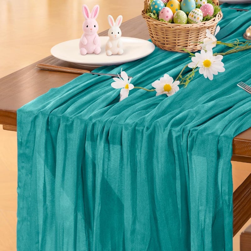 Socomi 6 Pieces Blue Tile Cheesecloth Table Runner Boho Rustic Chiffon Table Runner 120 Inch 10 Feet for Wedding Party Baby Shower Birthday Decorations - Image 1