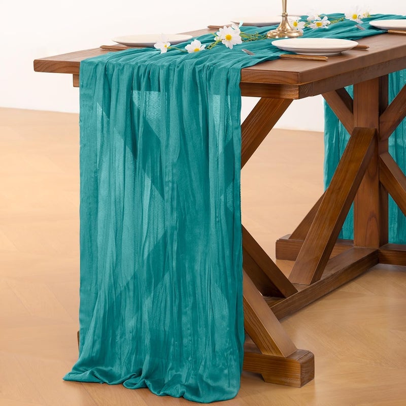 Socomi 6 Pieces Blue Tile Cheesecloth Table Runner Boho Rustic Chiffon Table Runner 120 Inch 10 Feet for Wedding Party Baby Shower Birthday Decorations - Image 5