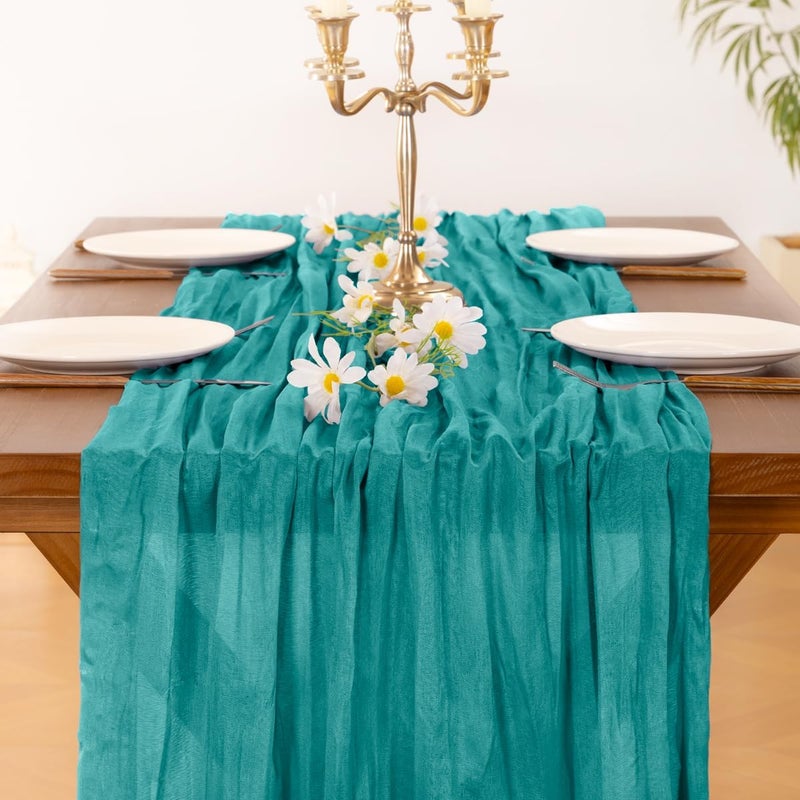 Socomi 6 Pieces Blue Tile Cheesecloth Table Runner Boho Rustic Chiffon Table Runner 120 Inch 10 Feet for Wedding Party Baby Shower Birthday Decorations - Image 2