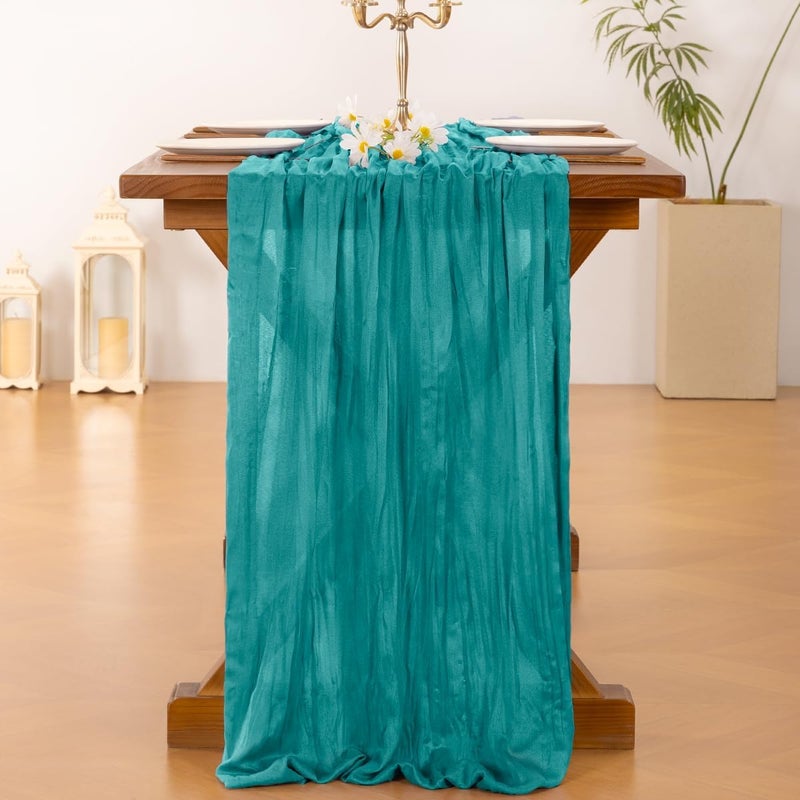 Socomi 6 Pieces Blue Tile Cheesecloth Table Runner Boho Rustic Chiffon Table Runner 120 Inch 10 Feet for Wedding Party Baby Shower Birthday Decorations - Image 4