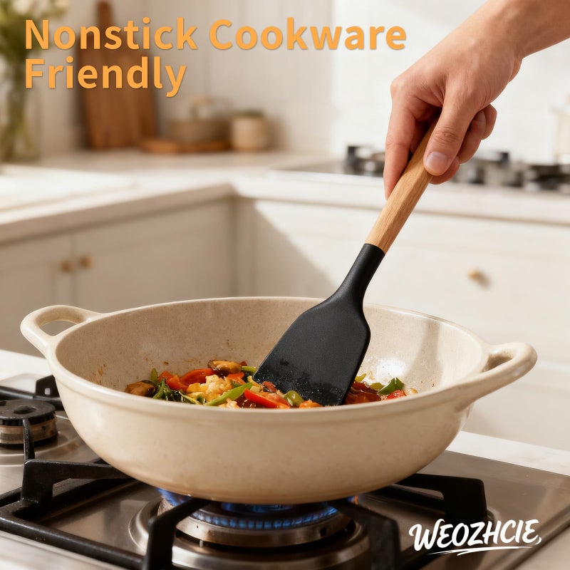 Weozhcie Silicone Cooking Utensil Set,12 PCS Cooking Cookware Kitchen Utensils Set for Cooking, Nonstick 446Â°F Heat-Resistant Cookware Kitchen Tools of Spoon,Brush,Whisk,Spatula,Turner Tongs (Black) - Image 3