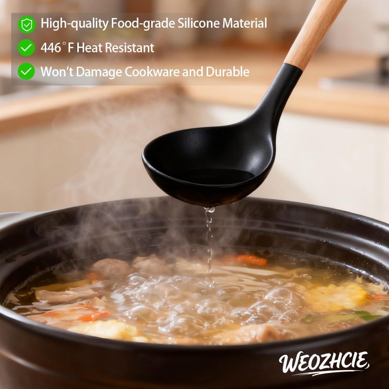 Weozhcie Silicone Cooking Utensil Set,12 PCS Cooking Cookware Kitchen Utensils Set for Cooking, Nonstick 446Â°F Heat-Resistant Cookware Kitchen Tools of Spoon,Brush,Whisk,Spatula,Turner Tongs (Black) - Image 4