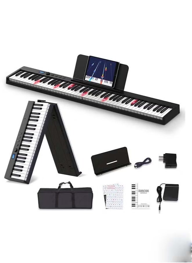Sakulight لوحة مفاتيح بيانو رقمية قابلة للطي بـ 88 مفتاحًا، لوحة مفاتيح كاملة الحجم شبه مرجحة، بيانو كهربائي محمول مع MIDI، وظيفة منفصلة، ​​دواسة مستدامة وحقيبة حمل للمبتدئين (أسود مع ضوء) - Image 1