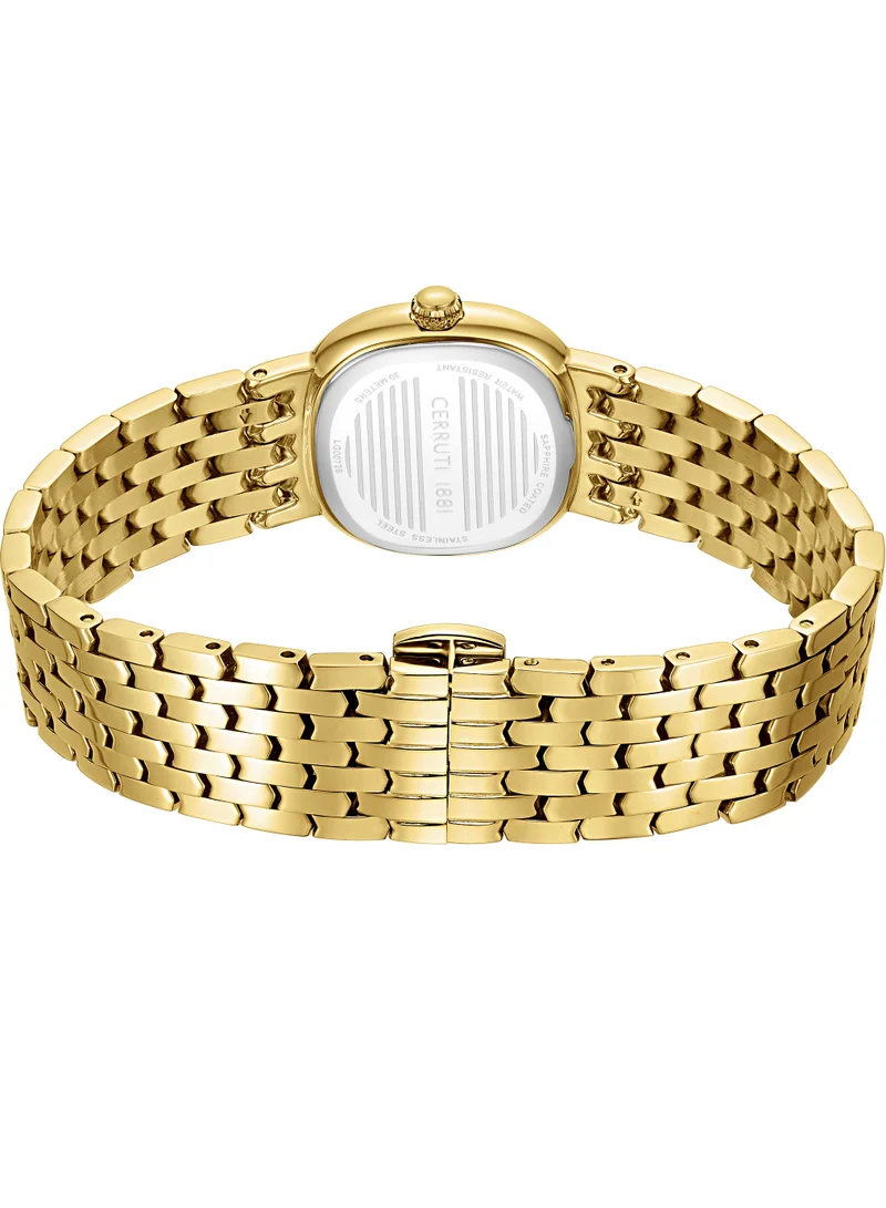 CERRUTI 1881 Women's Gresta Analog Women's Watch - Green Smoke Mother of Pearl Dial, Crystal Indexes, Gold Plated Bracelet