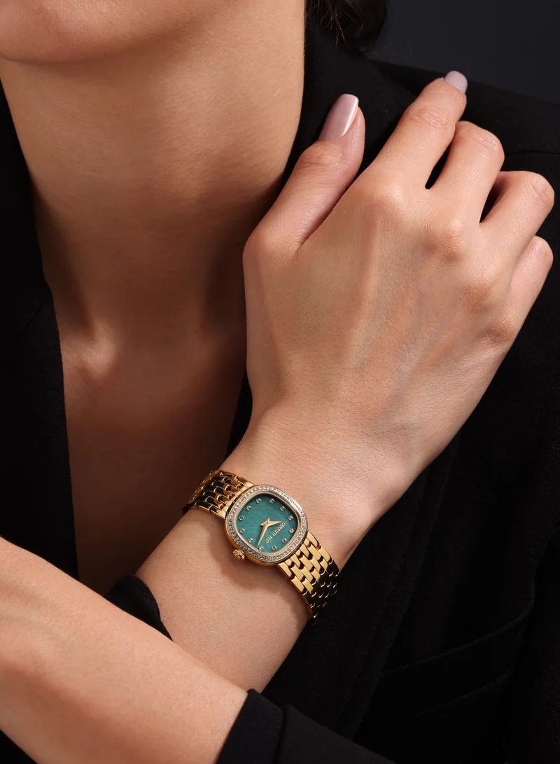 CERRUTI 1881 Women's Gresta Analog Women's Watch - Green Smoke Mother of Pearl Dial, Crystal Indexes, Gold Plated Bracelet