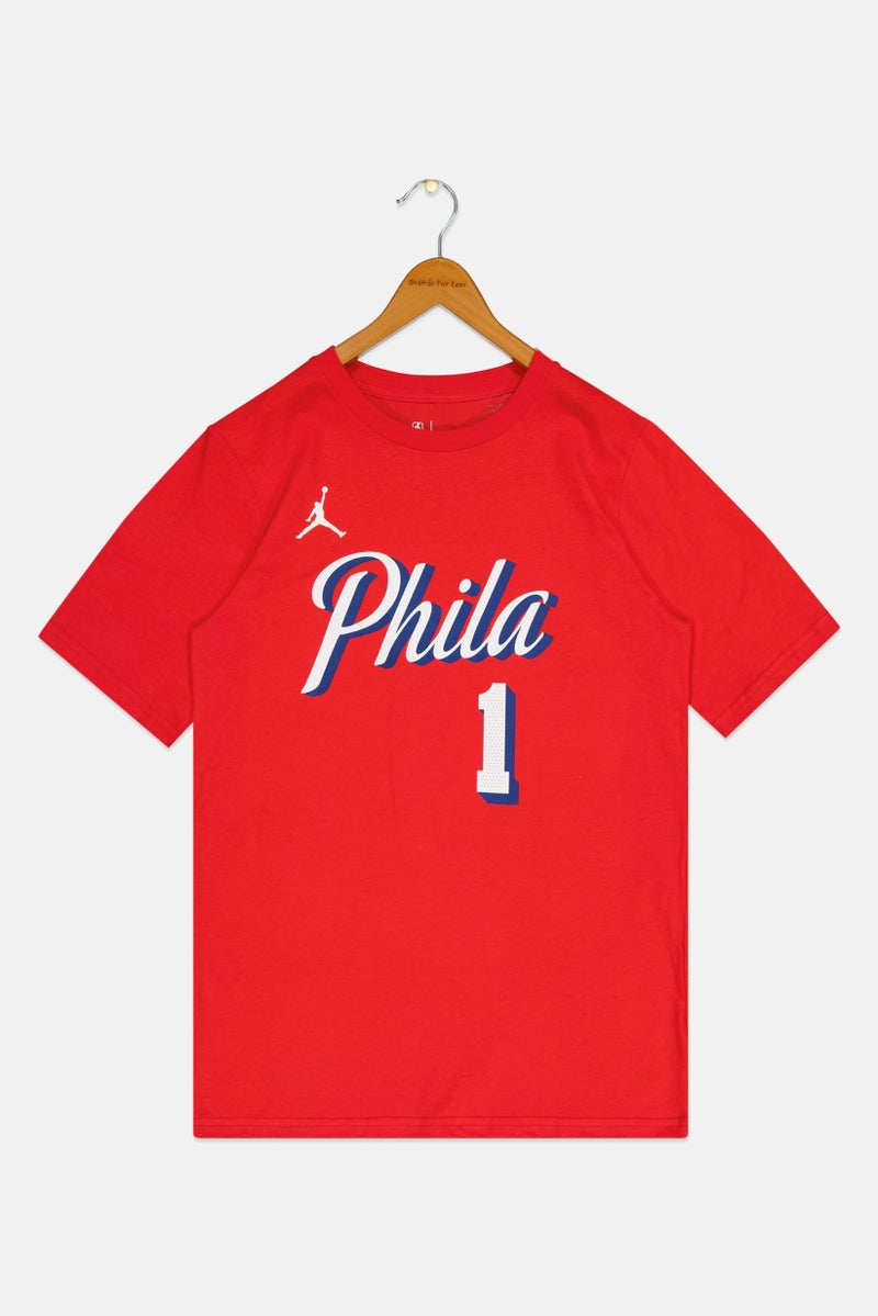 Nike Nike X NBA Kids Boy Phila Short Sleeve Basketball T-Shirt, Red  - Image 1