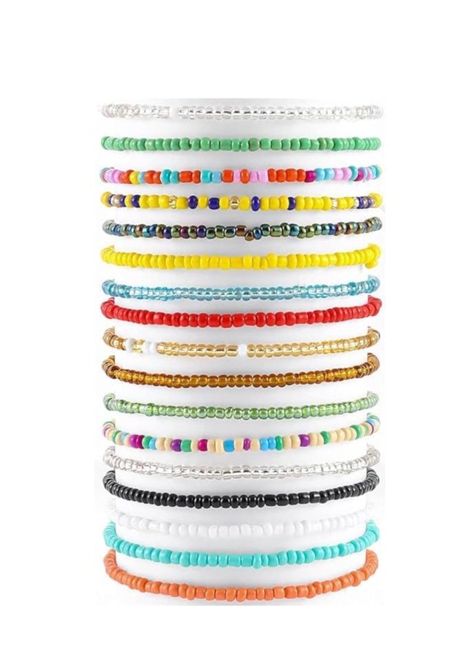Generic - Colorful Beads Anklet Boho Bracelets Elastic Handmade Multilayer Bead Beach Jewelry Accessories for Women 17 Pieces - Image 1