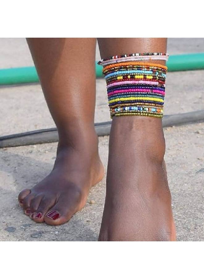 Generic - Colorful Beads Anklet Boho Bracelets Elastic Handmade Multilayer Bead Beach Jewelry Accessories for Women 17 Pieces - Image 1