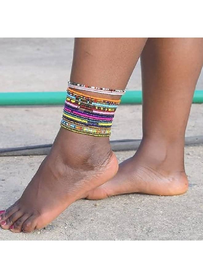 Generic - Colorful Beads Anklet Boho Bracelets Elastic Handmade Multilayer Bead Beach Jewelry Accessories for Women 17 Pieces - Image 1