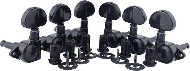 guyker Guitar Machine Heads (3L + 3R Handed) – 1:21 Sealed Tuners Tuning Key Pegs with Big handle Replacement for Electric, Folk or Acoustic Guitars – Black, GK102B - Image 1