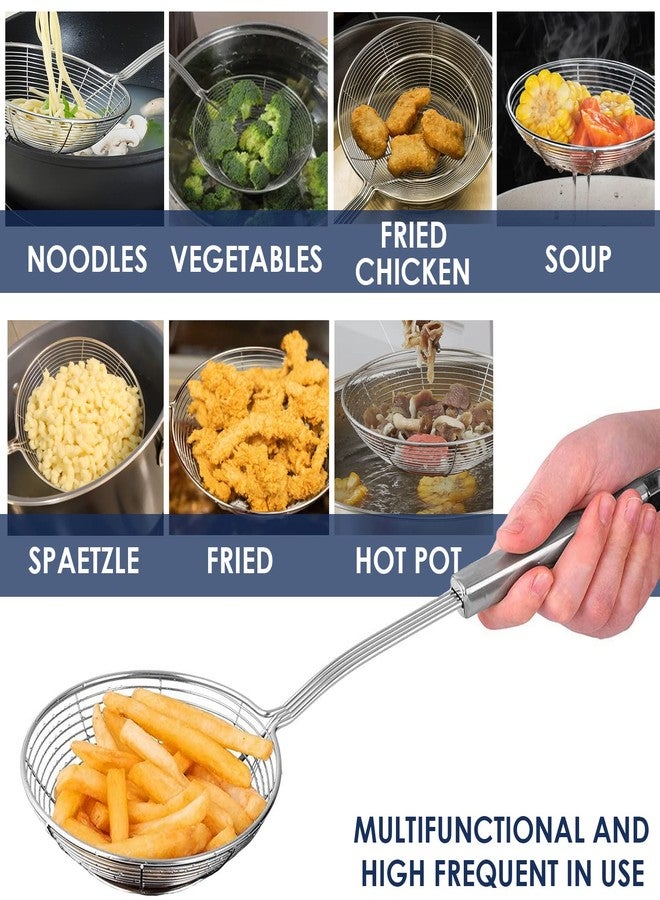 KEISSCO Stainless Steel Spider Strainer Skimmer Spoon For Frying and Cooking - Set of 3 Solid Wire Asian Strainer Ladle Pasta Strainer with Long Handle, Professional Kitchen Skimmer Ladle - Image 4