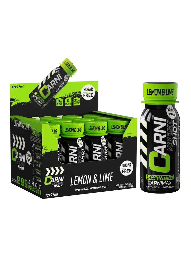 C5 CarniMax Shot Lemon & Lime - L-Carnitine Drink, 77ml, Sugar-Free, Weight Loss 12 Bottles - Image 1