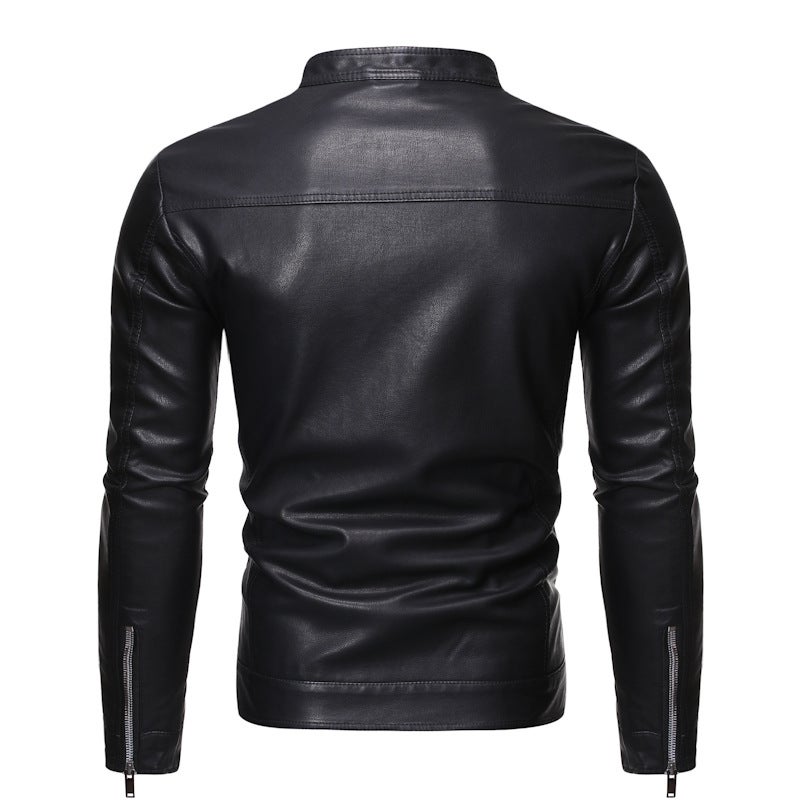 Biker Jacket Coat Handsome Duffy Handsome Leather Men'S Collar Simple Solid Color Leather Men'S Jacket - Image 4