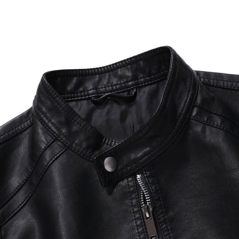 Biker Jacket Coat Handsome Duffy Handsome Leather Men'S Collar Simple Solid Color Leather Men'S Jacket - Image 5