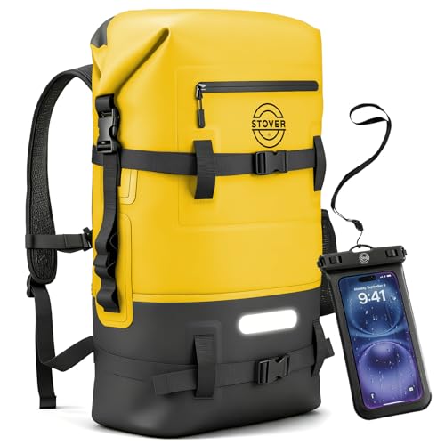 STOVER 51025304055L Waterproof Dry Backpack Phone Case XLarge Floating Dry Bag for Kayaking Travel Hiking Fishing Camping Motorcycles Beach HeavyDuty Roll Top MenWomen Yellow - Image 1