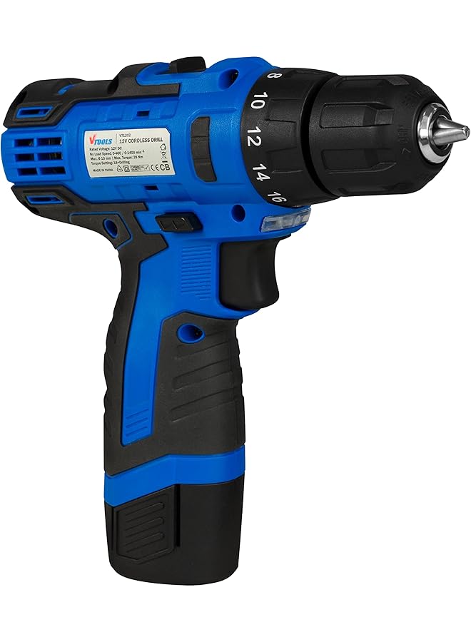 VTOOLS 12V 1.5 Ah Cordless Drill Driver For Drilling And Fastening Blue Vt1202 - Image 5