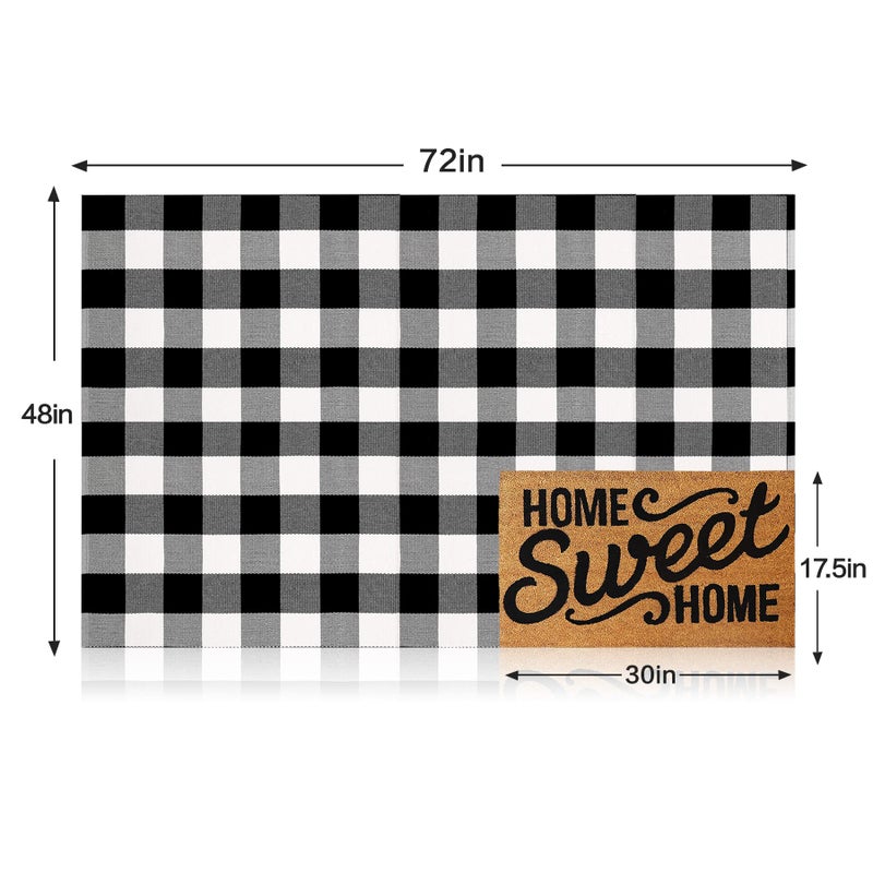 MUBIN Cotton Buffalo Plaid Rug  4x6 ft Black and White Checked Outdoor Rug Front Door Decorative Mat  Hand-Woven Reversible Foldable Rug for Layered Door Mats Washable Carpet for Front Porch  Entryway - Image 2