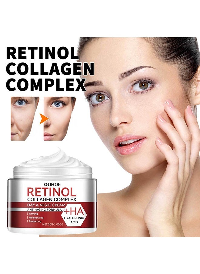 OUHOE - Retinol Collagen Complex Day & Night Cream, Anti Aging Cream With Hyaluronic Acid And Collagen, Wrinkle Removal Skin Firming Cream 30g - Image 1