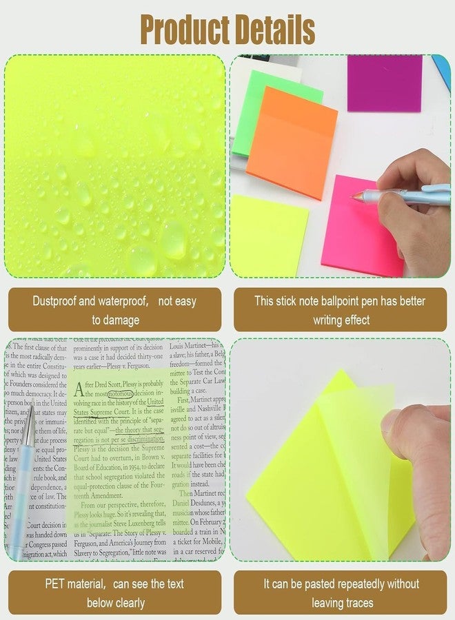 OFIXO (Multicolor) Transparent Sticky Note Pads - 200 Pcs Waterproof Self-Adhesive Pad, Suitable for Reading, Studying, Home, Office, School, Sticks Securely, Removes Cleanly (3x3In) - Image 4