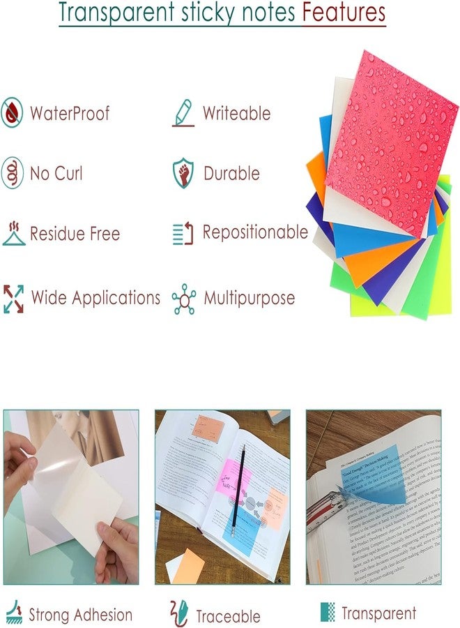 OFIXO (Multicolor) Transparent Sticky Note Pads - 200 Pcs Waterproof Self-Adhesive Pad, Suitable for Reading, Studying, Home, Office, School, Sticks Securely, Removes Cleanly (3x3In) - Image 3