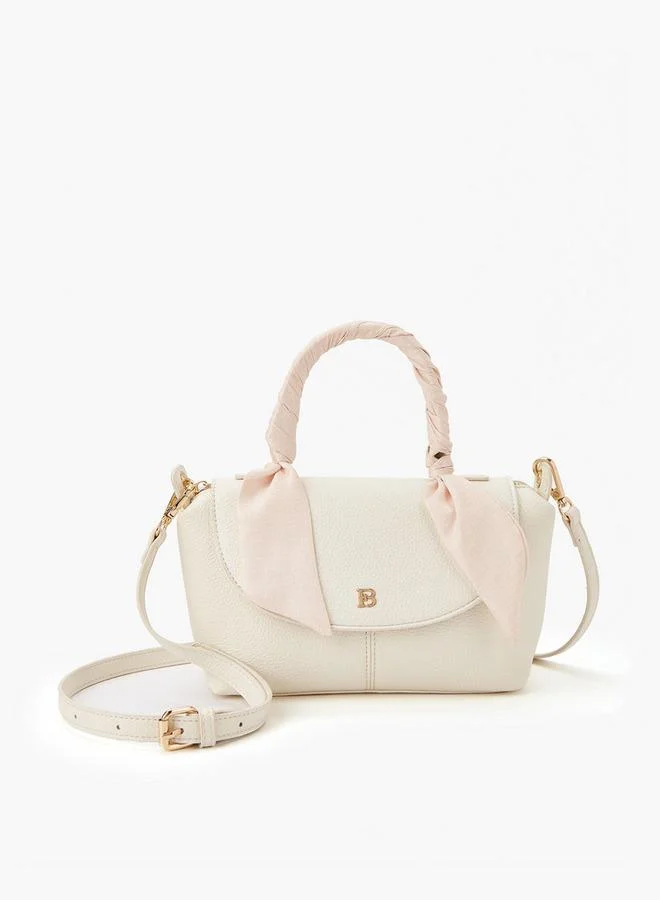 Flora Bella By Shoexpress Solid Satchel Bag with Detachable Strap and Scarf Detail