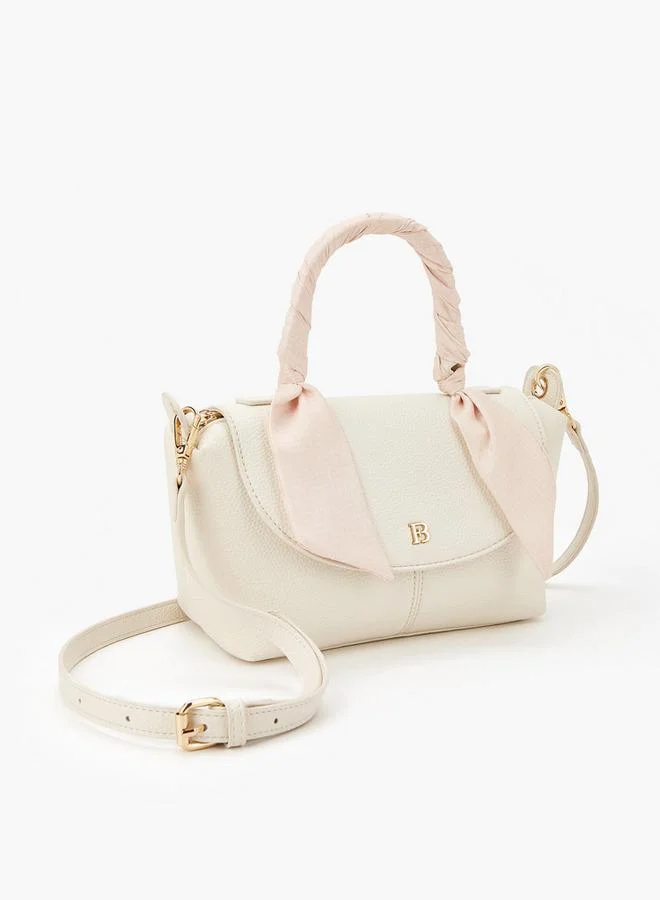 Flora Bella By Shoexpress Solid Satchel Bag with Detachable Strap and Scarf Detail