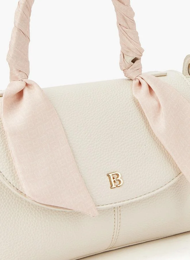 Flora Bella By Shoexpress Solid Satchel Bag with Detachable Strap and Scarf Detail