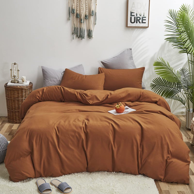 KAREVER Pumpkin Color Comforter Sets Cinnamon Color Bedding Set King 3 PCs Pumpkin Comforter Sets Women Breathable Soft Burnt Orange Bedroom Collection Solid Rust Color Adults Pumpkin Bedding King
