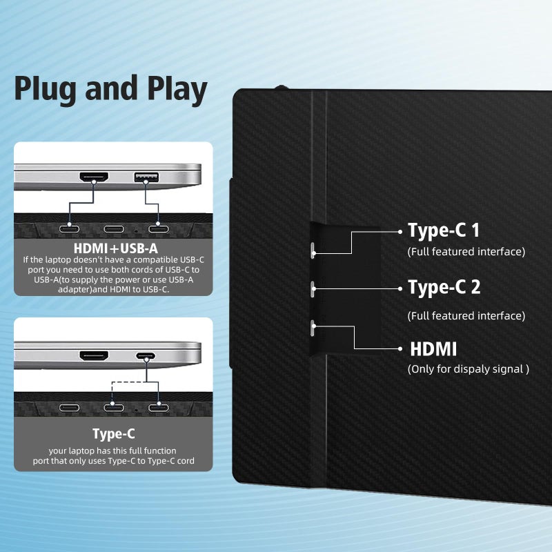 BOSII Laptop Screen Extender Monitor - 14 Inch Dual IPS FHD 1080P HDMI/USB-A/Type-C Extended Portable Monitor for Laptops (Maximum Length: 15.74") Compatible with Windows Mac Travel Work - Image 5