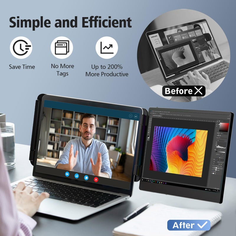 BOSII Laptop Screen Extender Monitor - 14 Inch Dual IPS FHD 1080P HDMI/USB-A/Type-C Extended Portable Monitor for Laptops (Maximum Length: 15.74") Compatible with Windows Mac Travel Work - Image 4