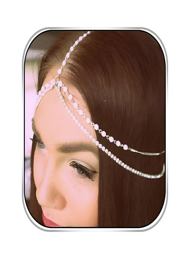 Fdesigner Boho Pearl Head Chain Jewelry Crystal Headpieces Wedding Rhinestone Headband Hair Accessories for Women (Silver) - Image 1