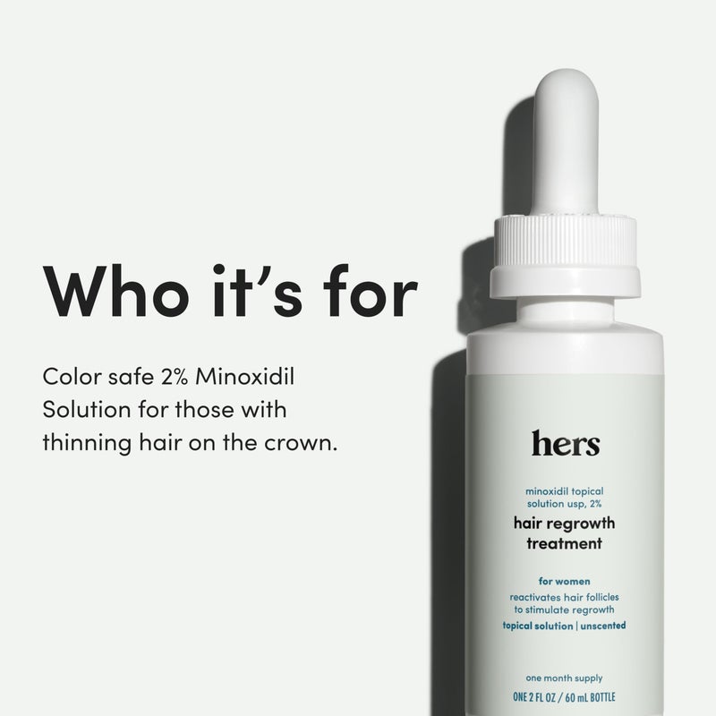 HIMS & HERS hers Topical Minoxidil Solution, 2% - Hair Growth Treatment for Women - Clinically Proven to Reduce Hair Loss in 3-6 Months - Unscented, 2 Pack - Image 5