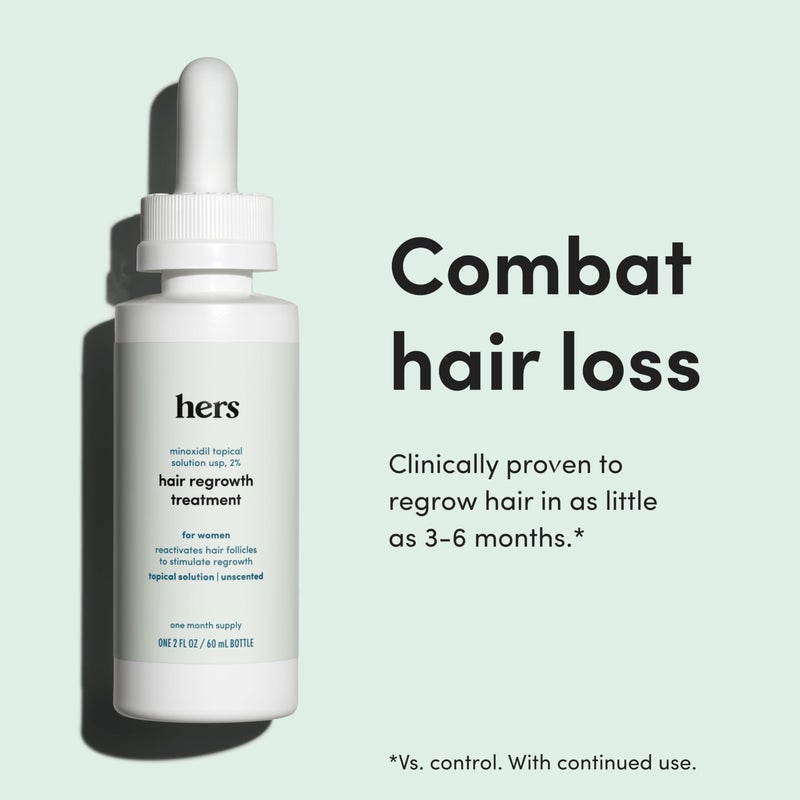 HIMS & HERS hers Topical Minoxidil Solution, 2% - Hair Growth Treatment for Women - Clinically Proven to Reduce Hair Loss in 3-6 Months - Unscented, 2 Pack - Image 2