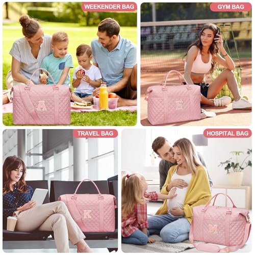 CLOUDWINGS Gifts for Teen Girl Initial Travel Duffle Bag Personalized Women Weekender Overnight Bags Gift for Daughter Kid Mom Friend College Girl Graduation TeacherPinkM - Image 3
