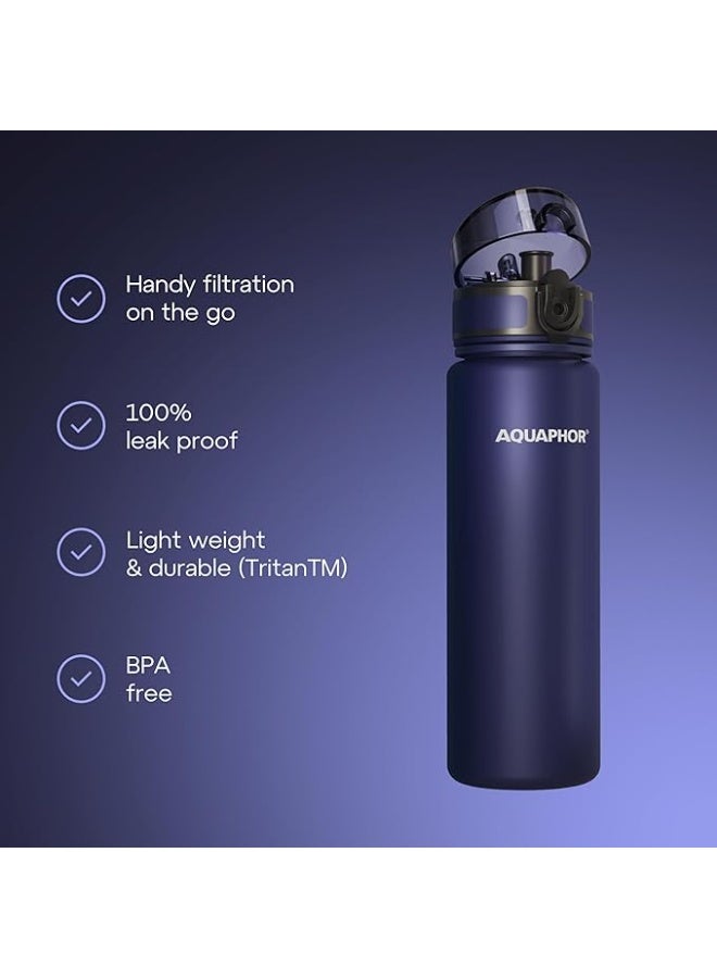 Aquaphor AQUAPHOR City Bottle 500ml Navy | Travel Water Bottle with Activated Carbon Filter | Filters Chlorine & Impurities | Made of Tritan & BPA-Free | Stay Hydrated On the Go!  - Image 2