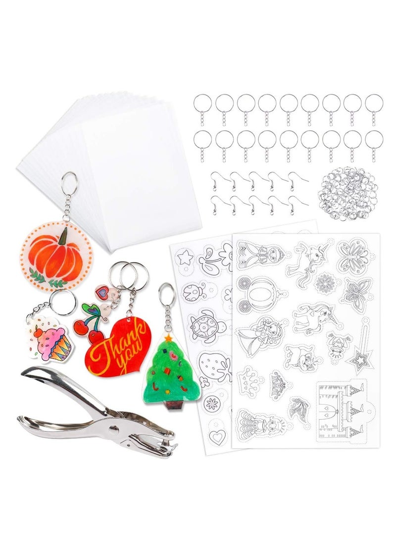 Captaintech 148pcs Heat Shrink Plastic Sheet DIY Craft Kit Heat Shrinky Paper Clear Frosted Shrink Films Includes Shrinkable Paper Keychain Earring Accessories for Kids Art and Craft Activity  - Image 1
