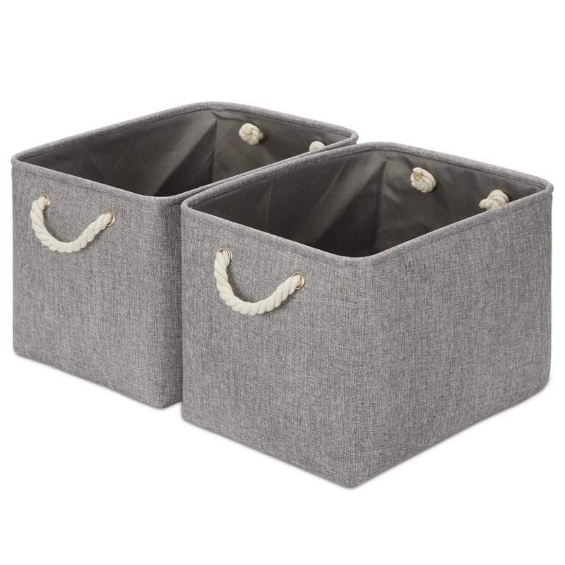DULLEMELO Fabric Storage Bins 16x12x12 inches Large Rectangular Storage Baskets 2 Pack Collapsible Storage Organizer Decorative Storage Boxes for Closet Toys Clothes Home Office Grey