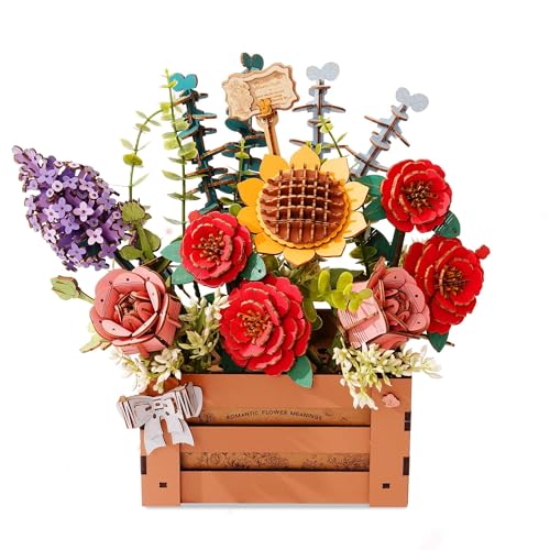 Wowood 3D Wooden Flower Puzzle for AdultsWooden Bloom Box DIY Craft Model Kit Building Set Botanical Decor Creative Gift for Lovers Nature Enthusiasts 658PCS - Image 1
