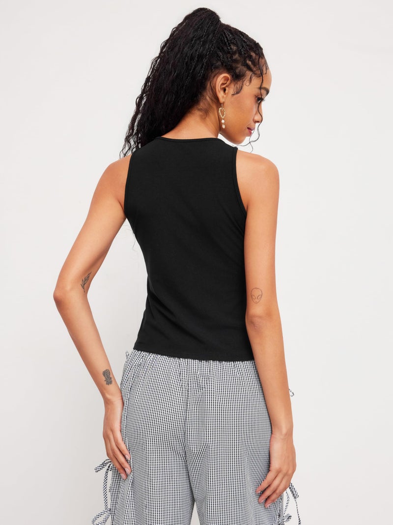 CIDER Women Button Down Going Out Vest Tops Ribbed Y2K Tank Tops Black - Image 5